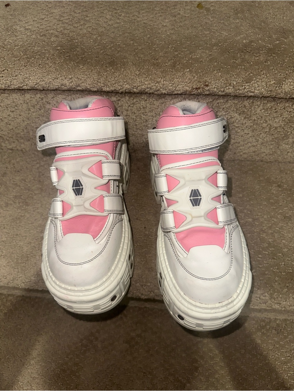 Girls White and Pink Hook-and-Loop Athletic Sneakers